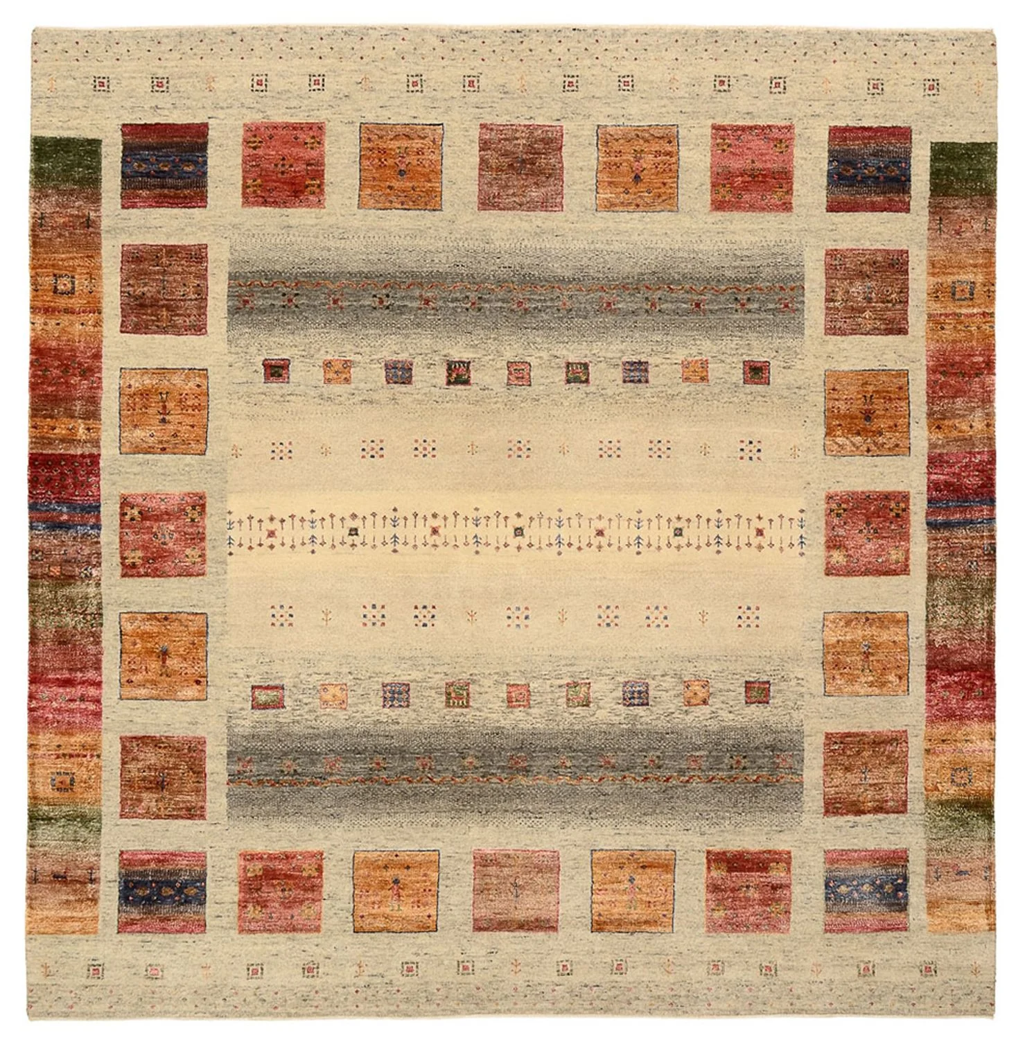 Gabbeh Teppich - Loribaft Indus quadratisch  - 206 x 204 cm - dunkelbeige