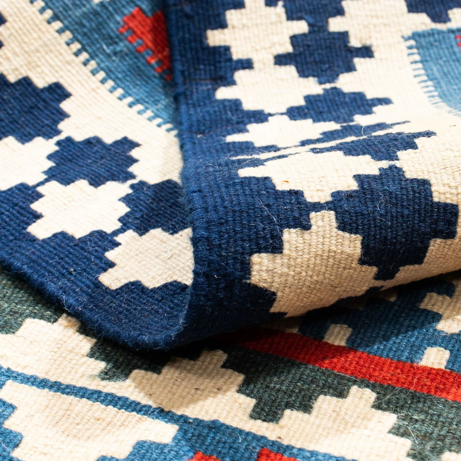 Kelim Teppich - Oriental 100 x 100 cm - blau - Image 4